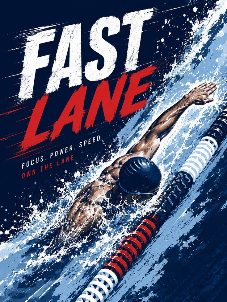 Fast Lane Swimming Poster: Retro Sports Motivational Art Print - artwork on paper