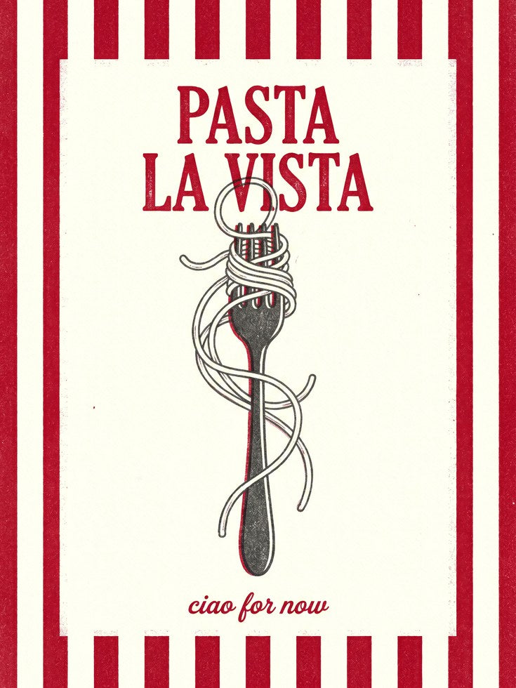 Pasta La Vista Print: Retro Italian Kitchen Wall Art - artwork on paper