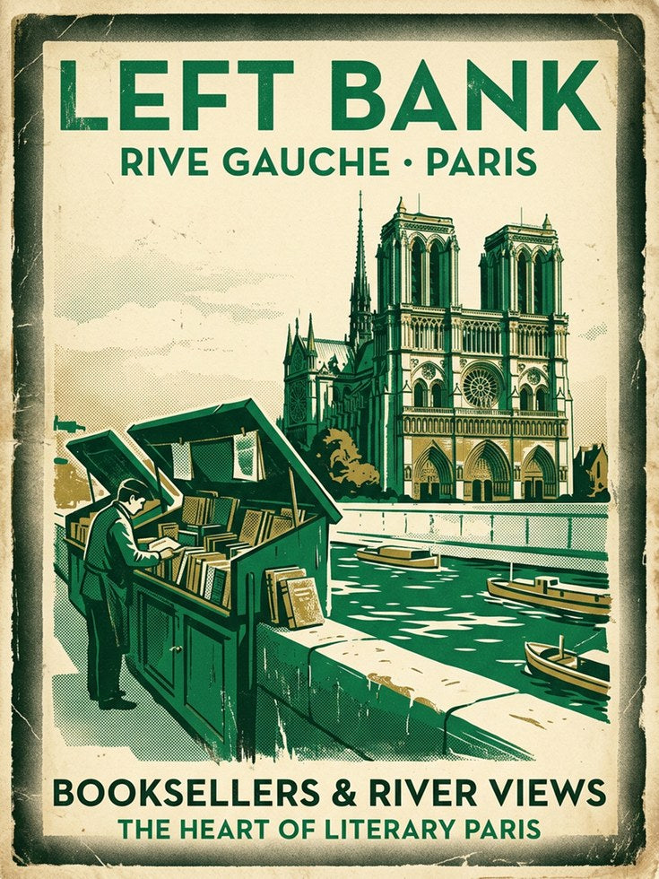 Vintage Paris Travel Poster Print — Left Bank Booksellers - artwork on paper