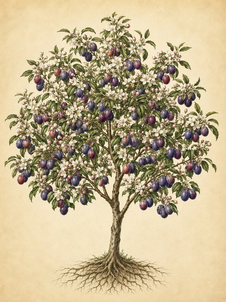 Plum Tree Botanical Print: Vintage Fruit Illustration Wall Art - artwork on paper