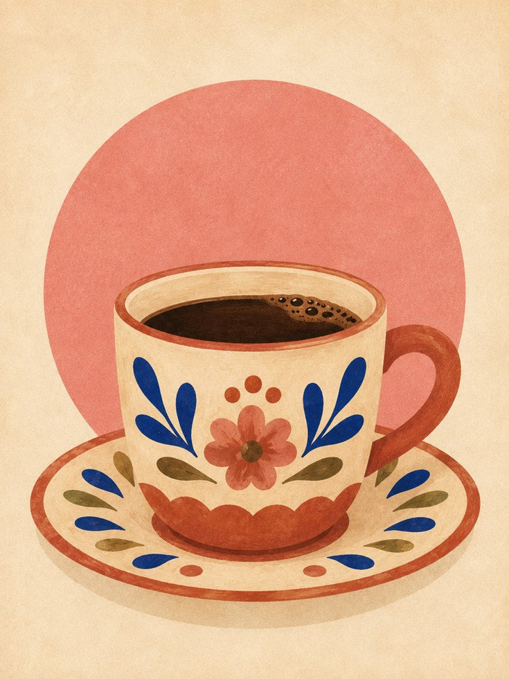 Coffee Cup Wall Art – Folk Art Kitchen Print - artwork on paper