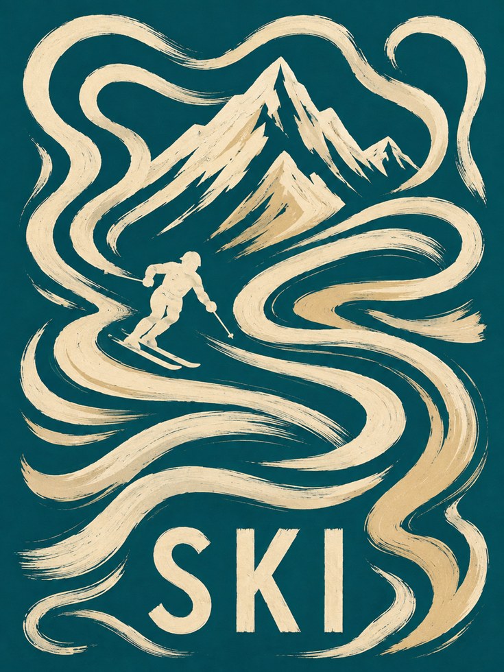 Vintage Ski Poster – Retro Mountain Wall Art - artwork on paper