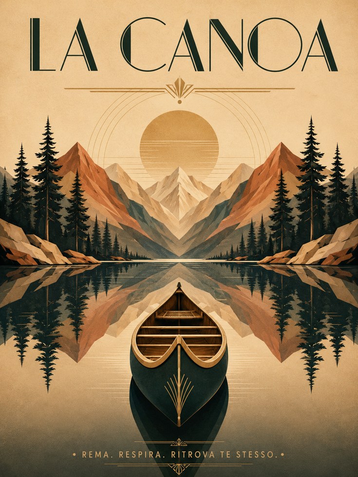 La Canoa Mountain Lake Poster: Art Deco Vintage Travel Design - artwork on paper