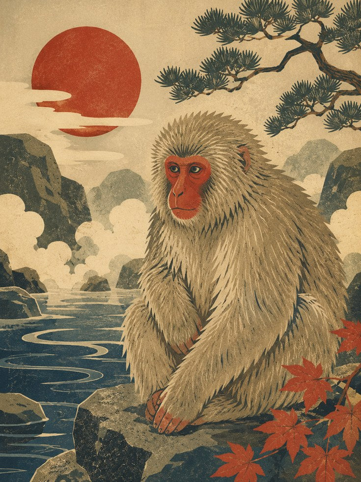 Ukiyo-e Snow Monkey Print - artwork on paper