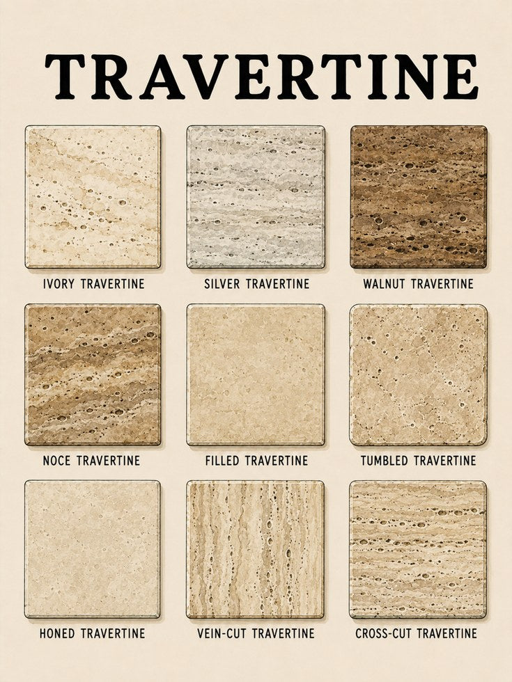 Travertine Stone Samples Art Print: Educational Reference Poster - artwork on paper