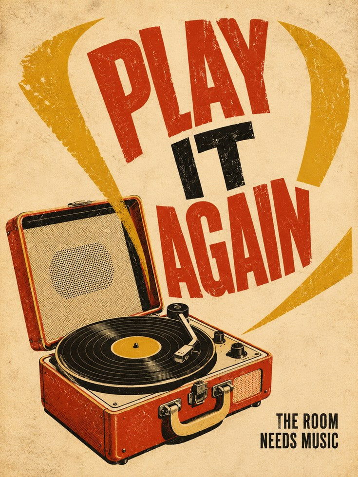 Vintage Record Player Poster - artwork on paper