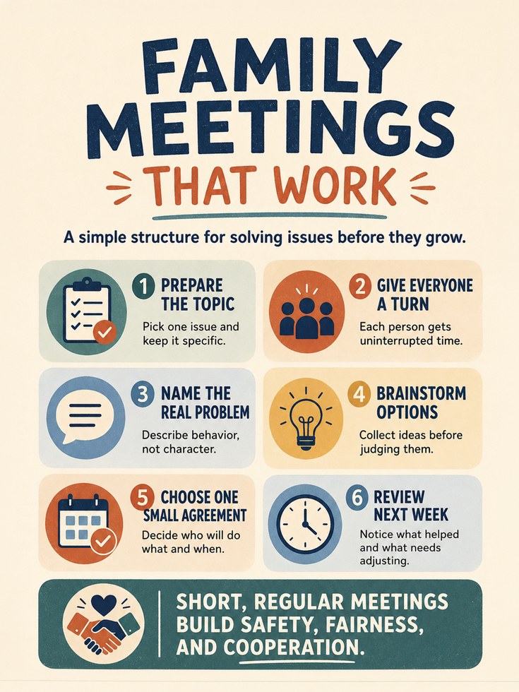 Family Meetings Guide Print: Mid-Century Modern Parenting Art - artwork on paper
