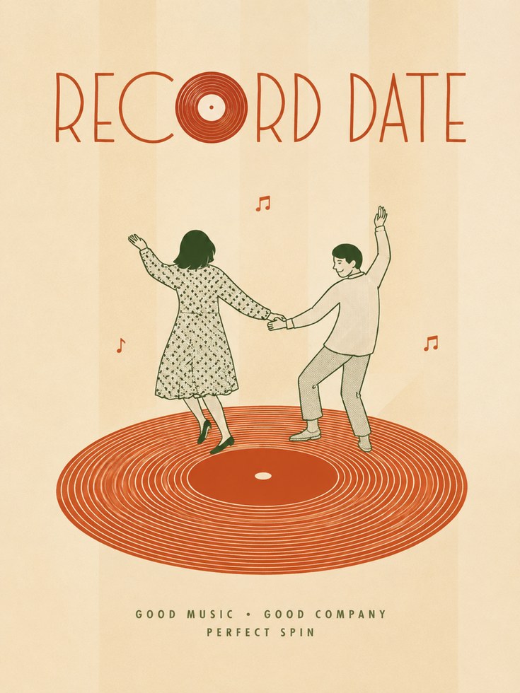 Dancing Couple Vinyl Print: Retro Music Wall Art (Mid-Century Style) - artwork on paper