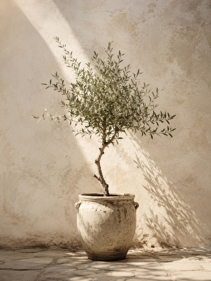 Olive Tree Wall Art: Rustic Pot - artwork on paper