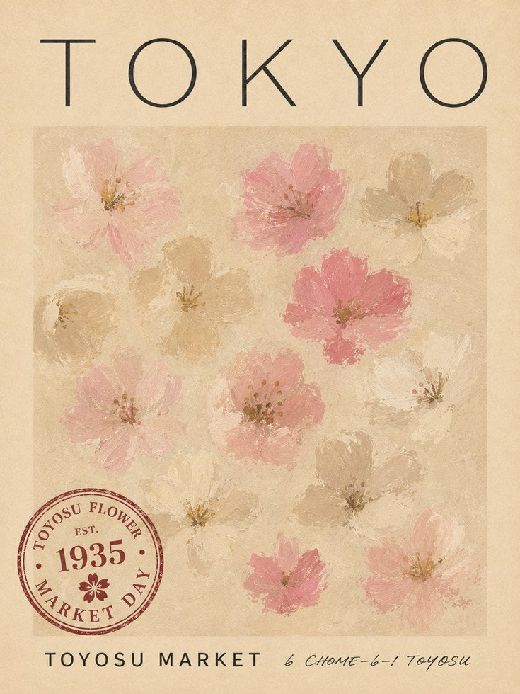 Tokyo Travel Poster – Cherry Blossom Wall Art - artwork on paper