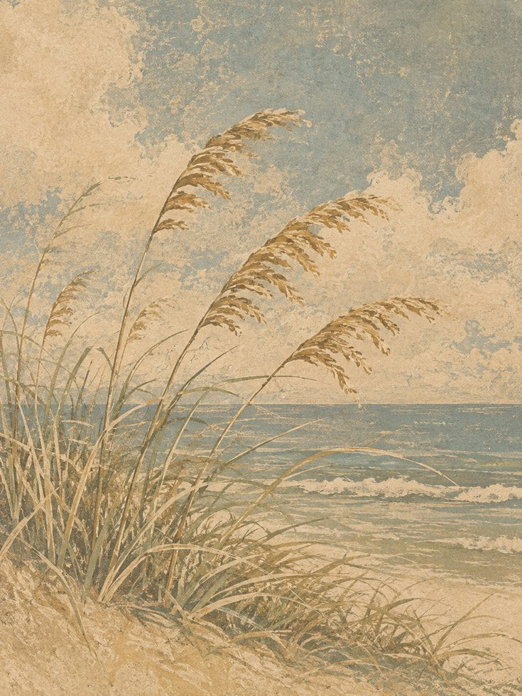 Coastal Grass Wall Art – Vintage Beach Print - artwork on paper