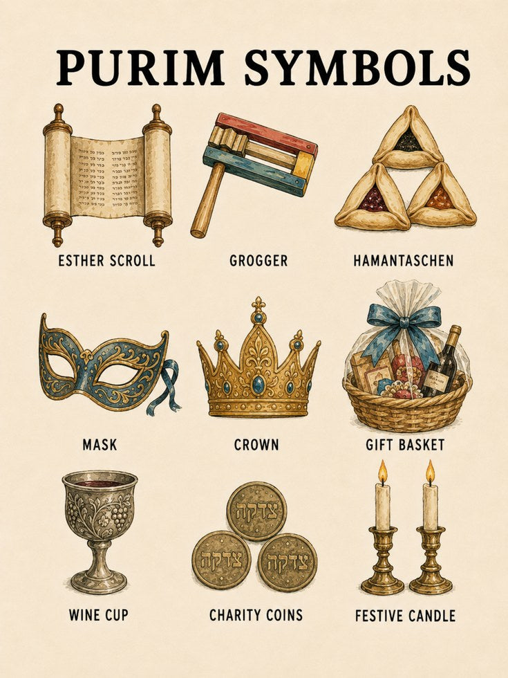 Purim Symbols Illustration - artwork on paper