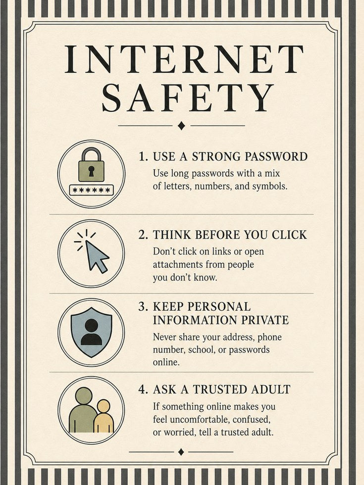Internet Safety Infographic Poster: Vintage Educational Wall Art - artwork on paper