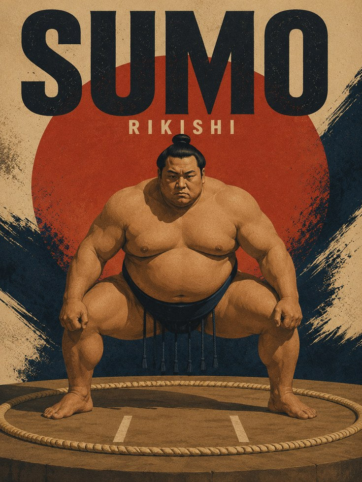 Vintage Sports Poster – Retro Sumo Wrestler Print - artwork on paper