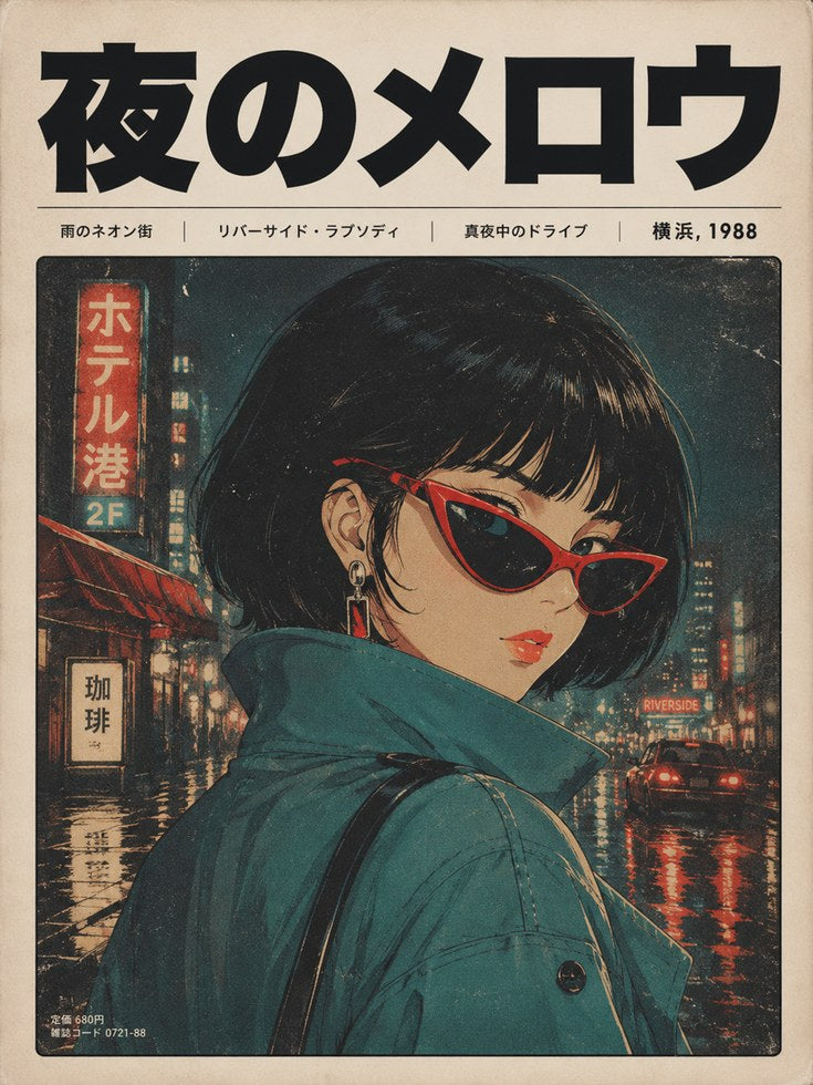 Anime Girl Poster – 1988 Tokyo Night Scene - artwork on paper