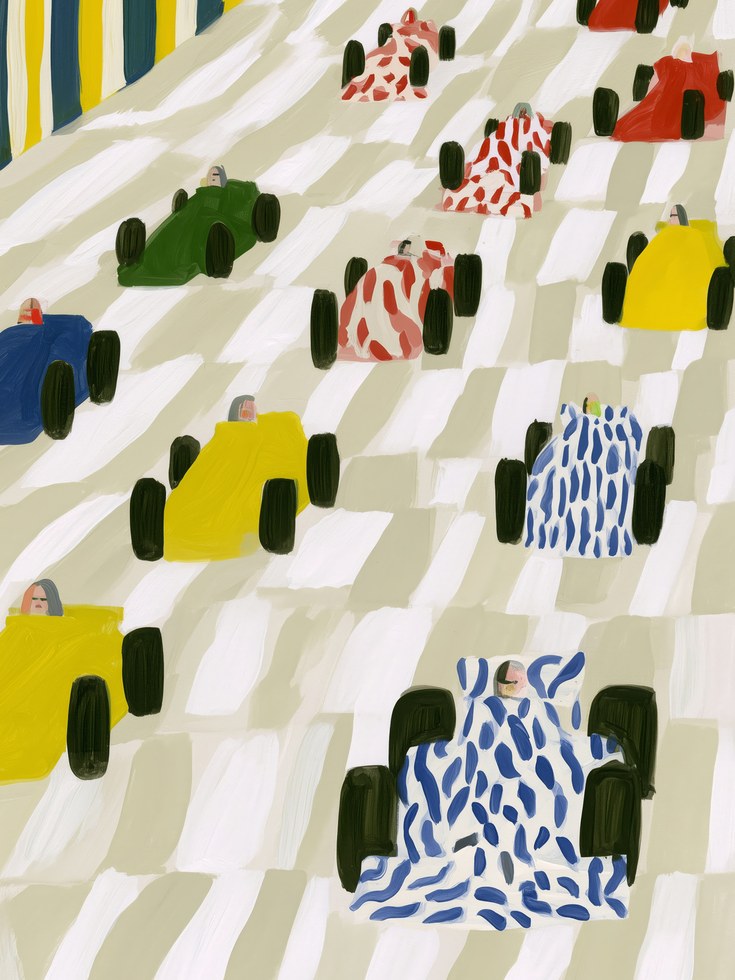 Race Cars Illustration: Vintage Formula One Print (Kids & Office) - artwork on paper