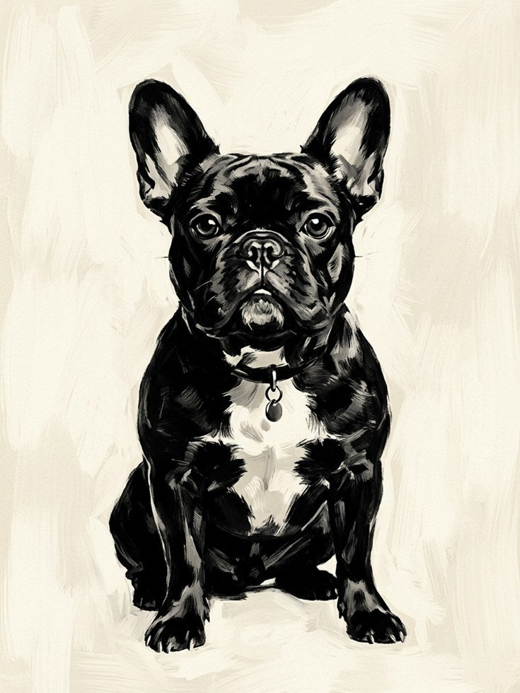 French Bulldog Portrait: Black and White Dog Art Print - artwork on paper