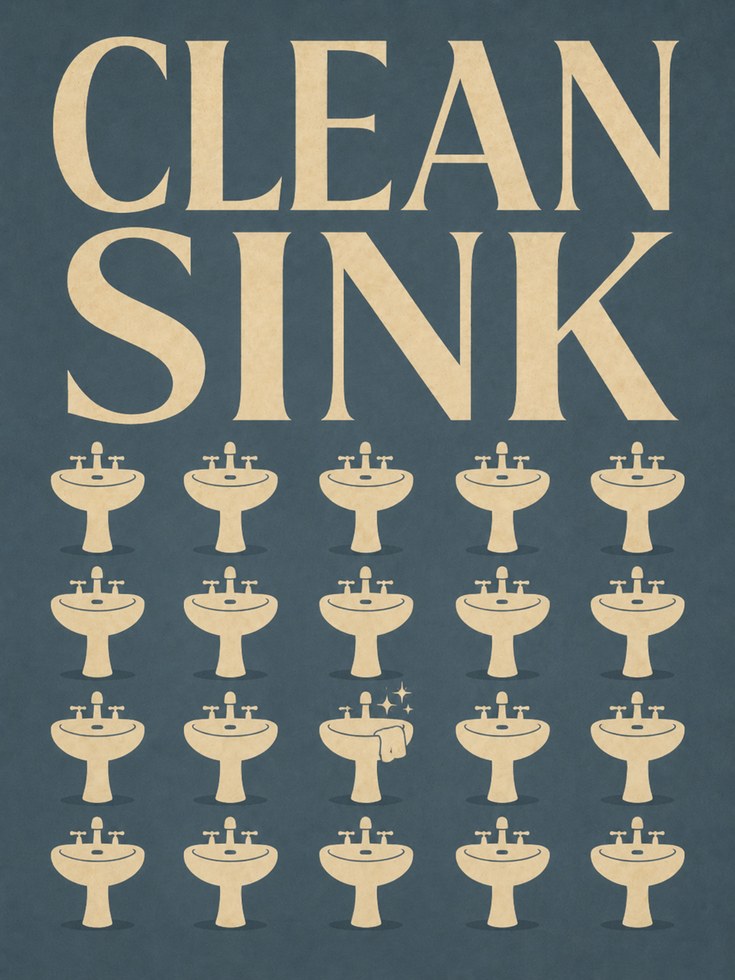 Clean Sink Bathroom Print – Retro Funny Wall Art - artwork on paper