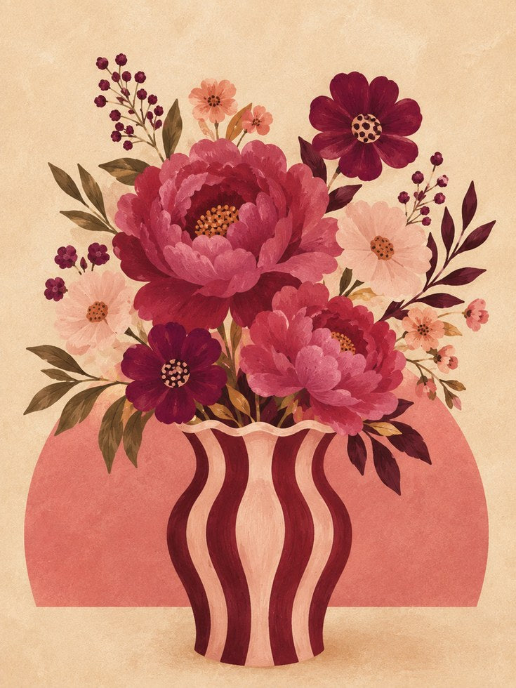 Vintage Floral Vase Print - artwork on paper