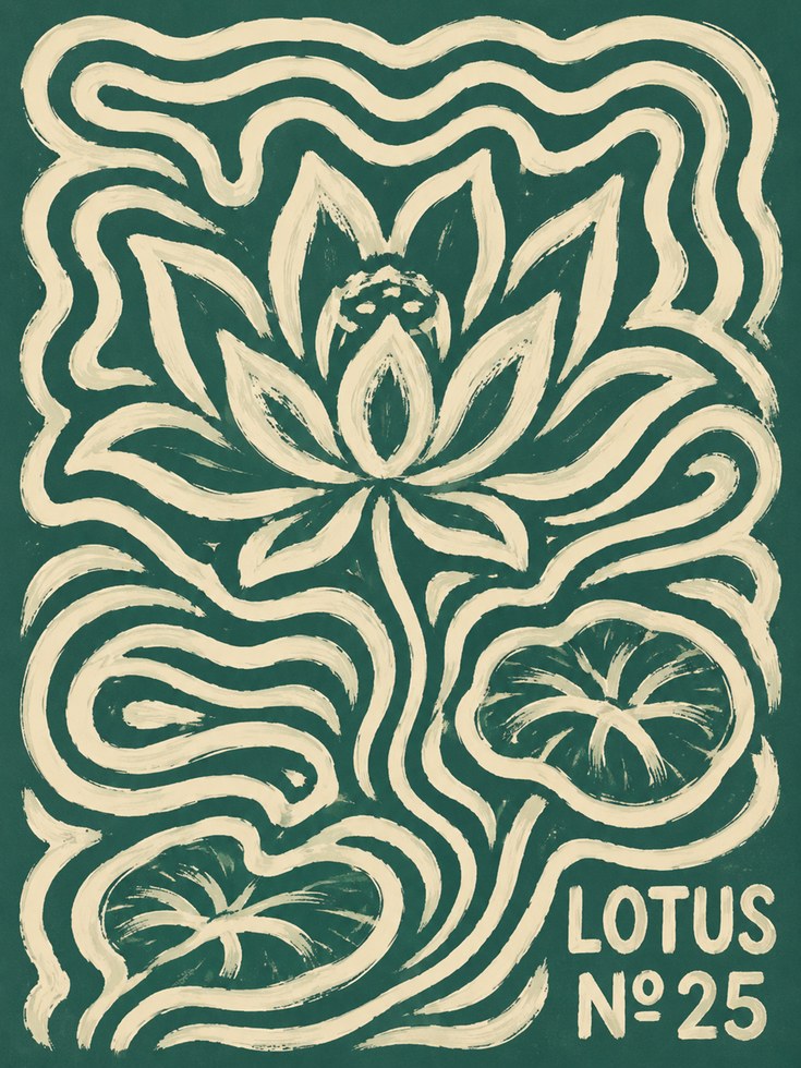 Art Nouveau Lotus Print - artwork on paper