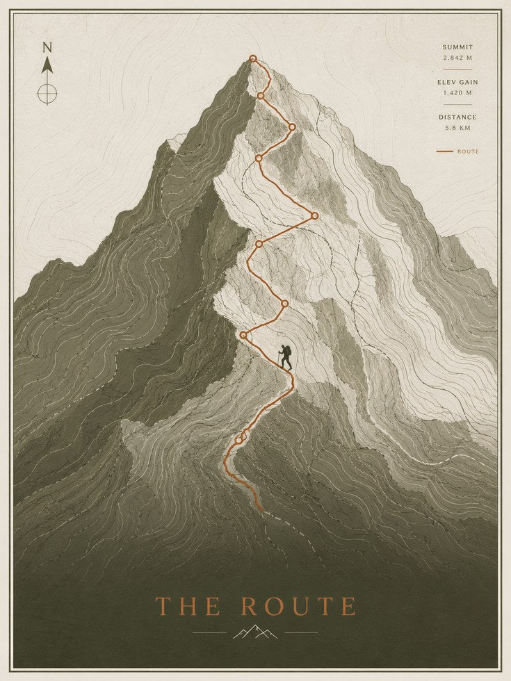 Mountain Hiking Poster – Topographic Map Print - artwork on paper