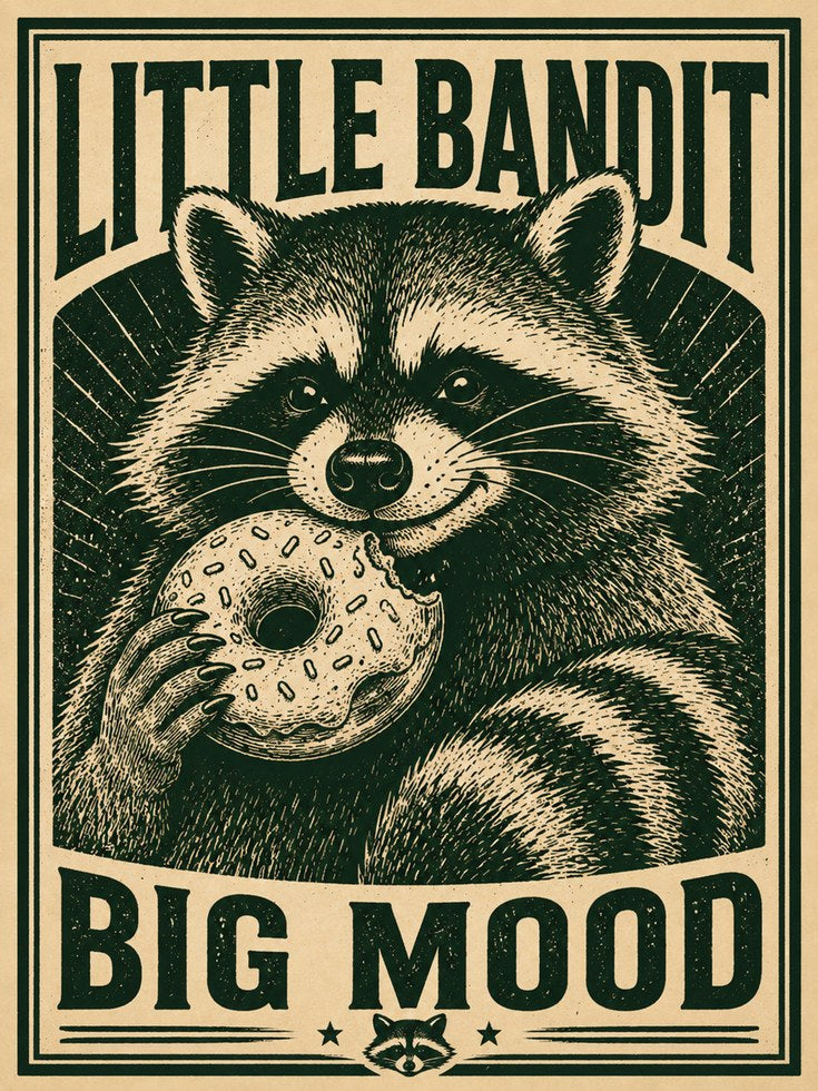 Retro Raccoon Print - artwork on paper