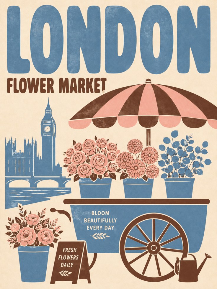London Flower Market Print - artwork on paper