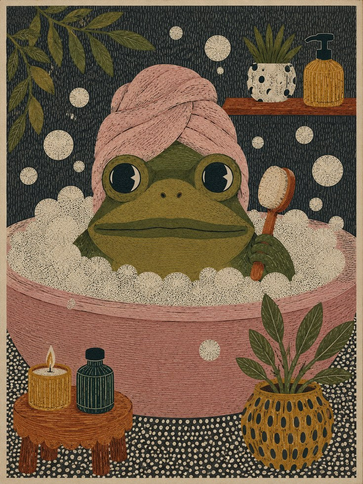 Frog Bathroom Wall Art – Spa Day Print - artwork on paper