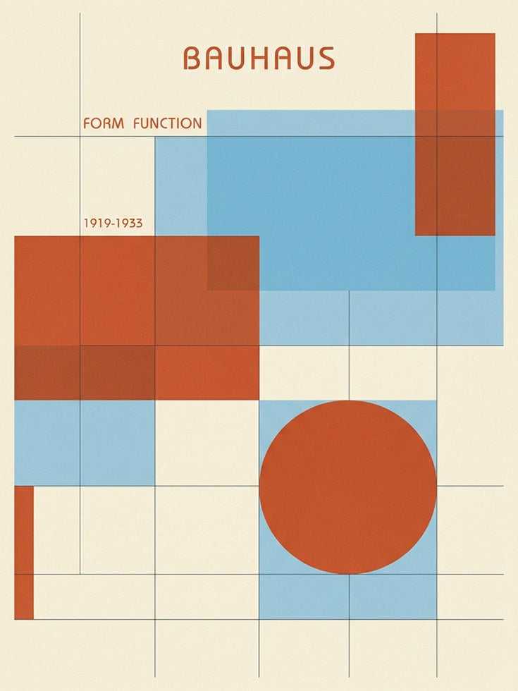 Bauhaus Geometric Art Print: Red Blue Cream Modernist Design - artwork on paper