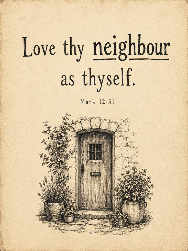 Biblical Wall Art Print: Rustic Cottage Illustration - artwork on paper