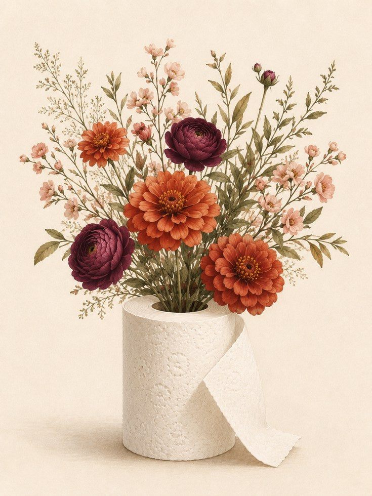 Autumn Floral Arrangement Print: Orange and Burgundy Botanicals - artwork on paper