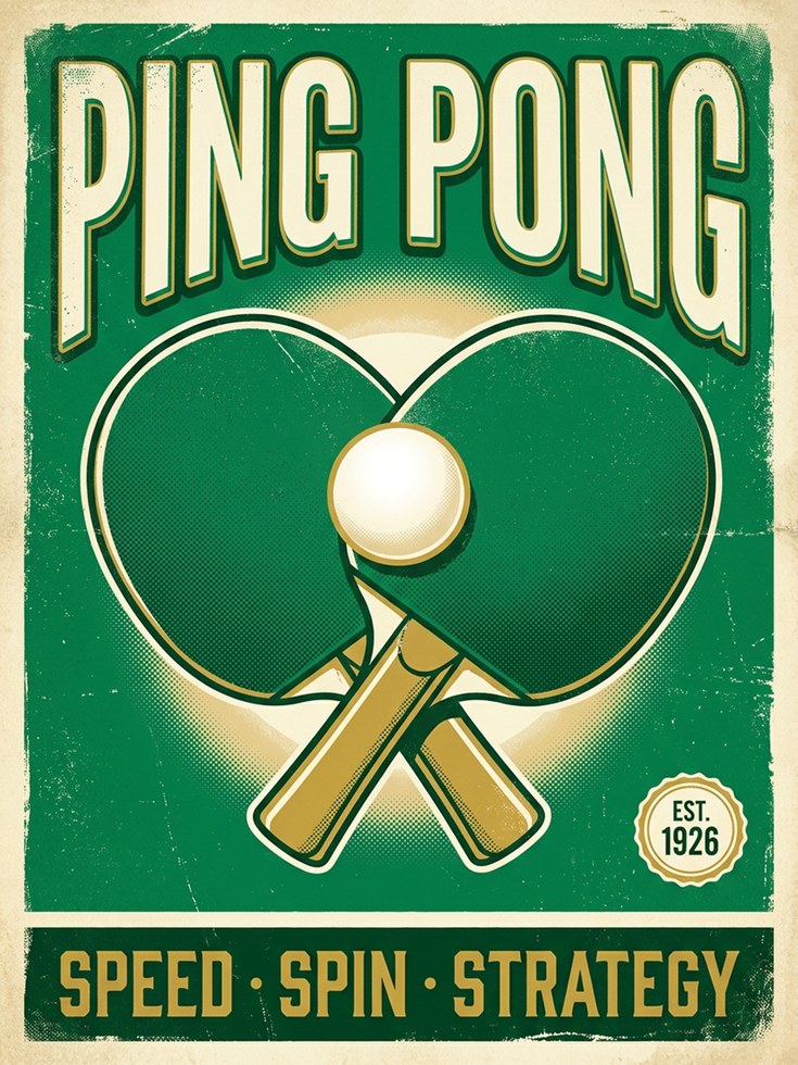 Vintage Ping Pong Poster Print — Retro Table Tennis Art - artwork on paper