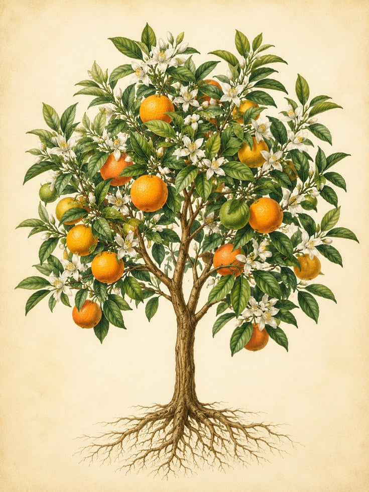Orange Tree Botanical Print: Vintage Illustration Wall Art - artwork on paper