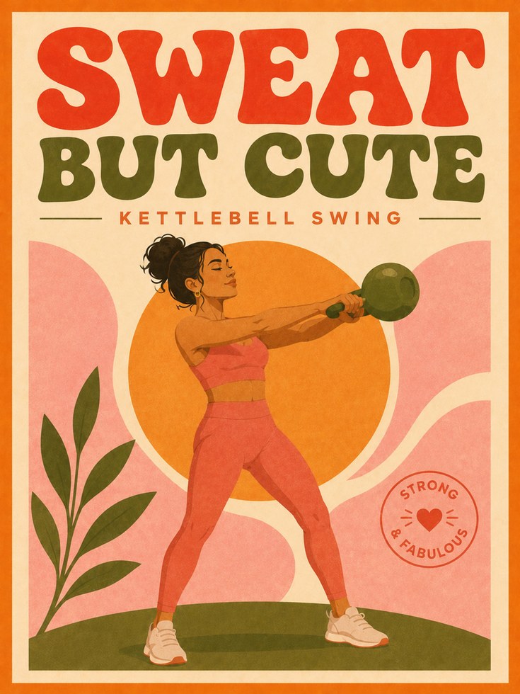 Retro Kettlebell Fitness Poster: Mid-Century Workout Wall Art - artwork on paper
