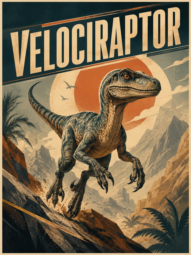 Velociraptor Vintage Poster - artwork on paper