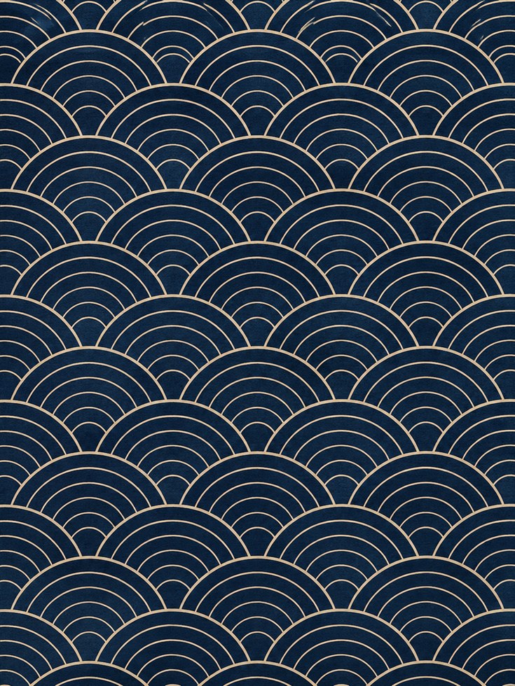 Wave Pattern Wall Art: Traditional Japanese Seigaiha (Navy & Gold) - artwork on paper