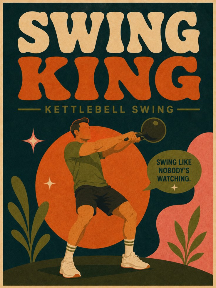 Swing King Kettlebell Art Print: Retro Fitness Poster - artwork on paper