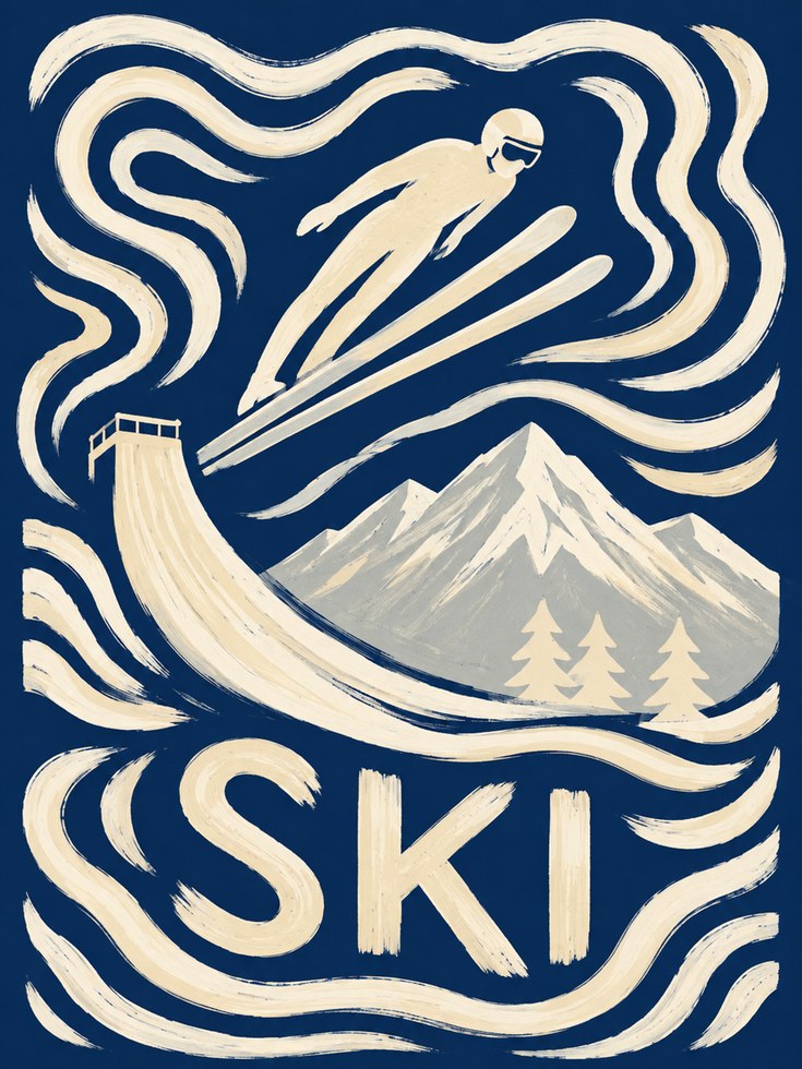 Ski Jump Poster – Vintage Ski Wall Art - artwork on paper