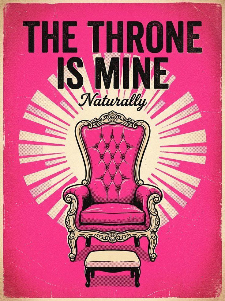 The Throne Is Mine Naturally: Retro Pink Pop Art Poster - artwork on paper