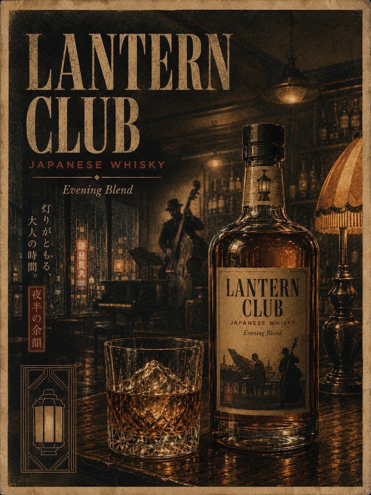 Lantern Club Whisky Print: Vintage Japanese Bar Art - artwork on paper