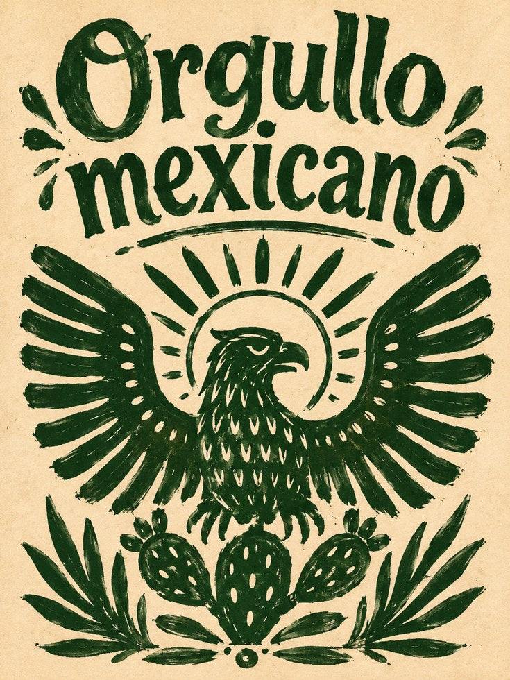 Mexican Eagle Folk Art Print: Vintage Green Typography Poster - artwork on paper