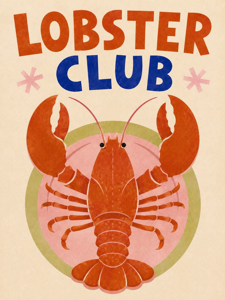 Lobster Wall Art – Retro Kitchen Print - artwork on paper