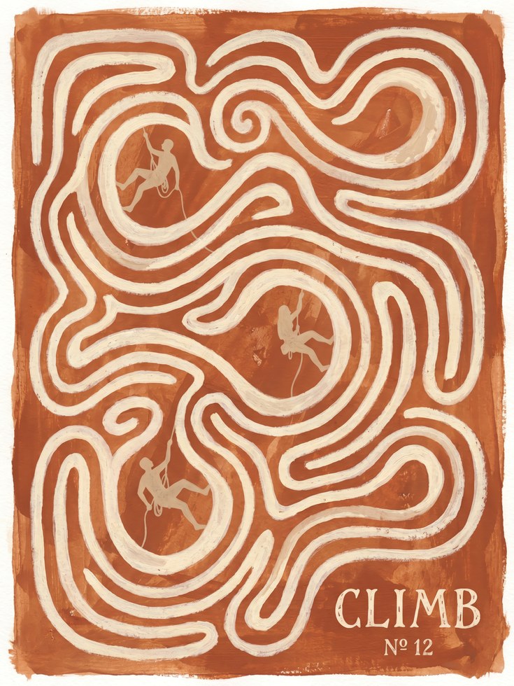 Climb Maze Art Print: Rust Orange Rock Climbing Wall Decor - artwork on paper