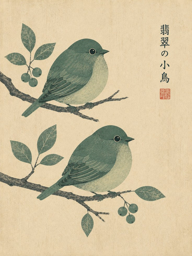 Japanese Bird Print — Vintage Oriental Illustration - artwork on paper