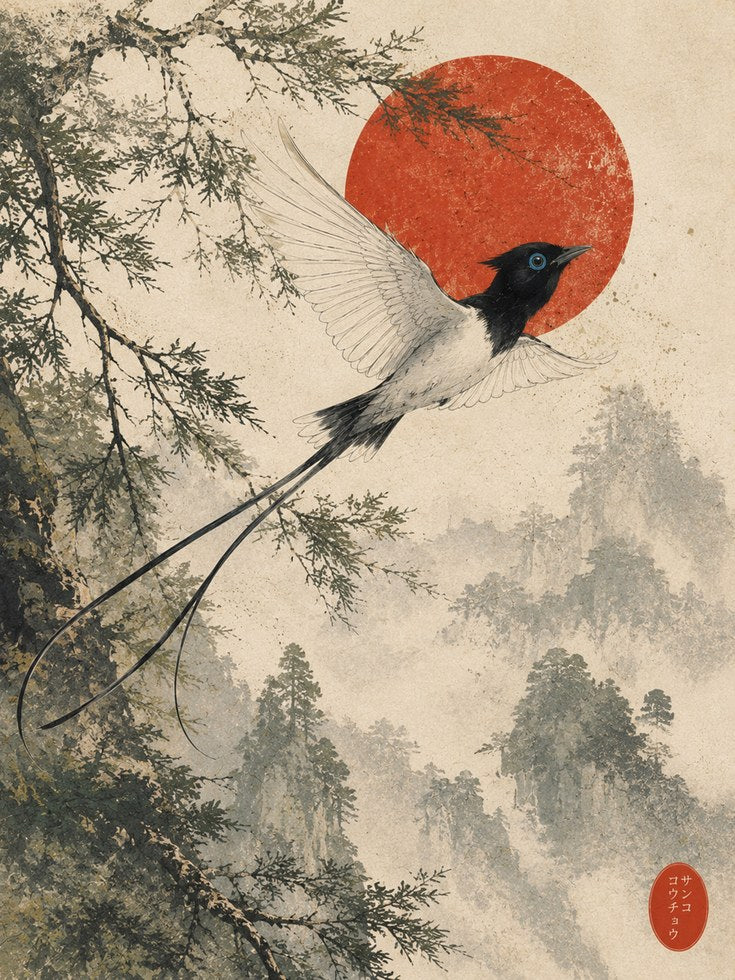 Japanese Bird Art Print - artwork on paper