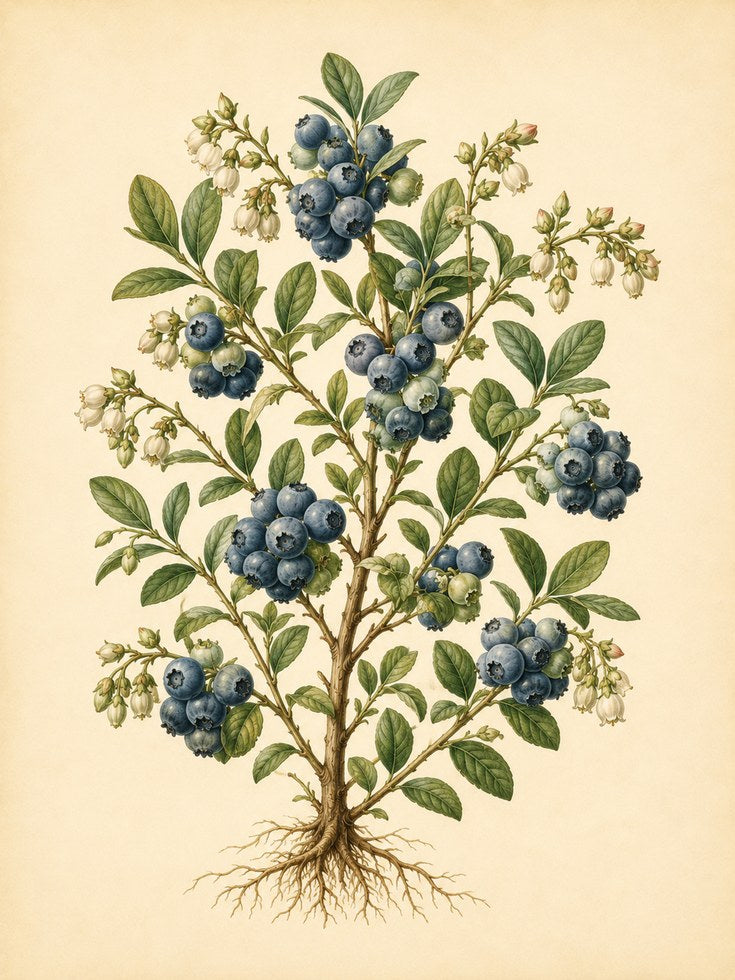 Blueberry Botanical Print — Vintage Hand-Painted Illustration - artwork on paper