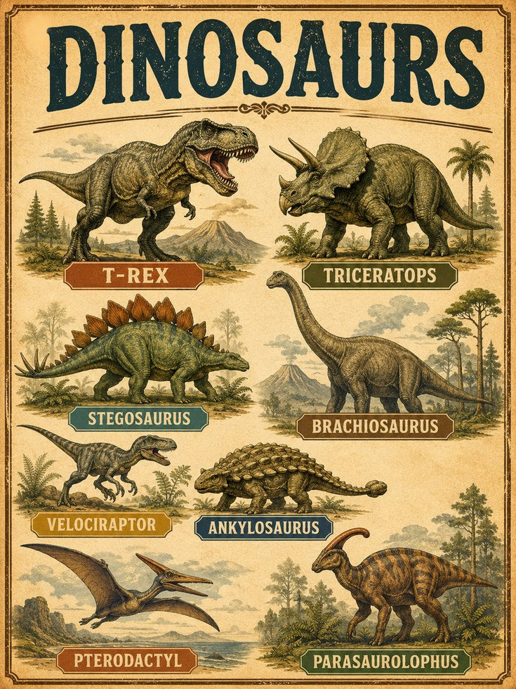 Dinosaur Wall Art – Educational Poster - artwork on paper