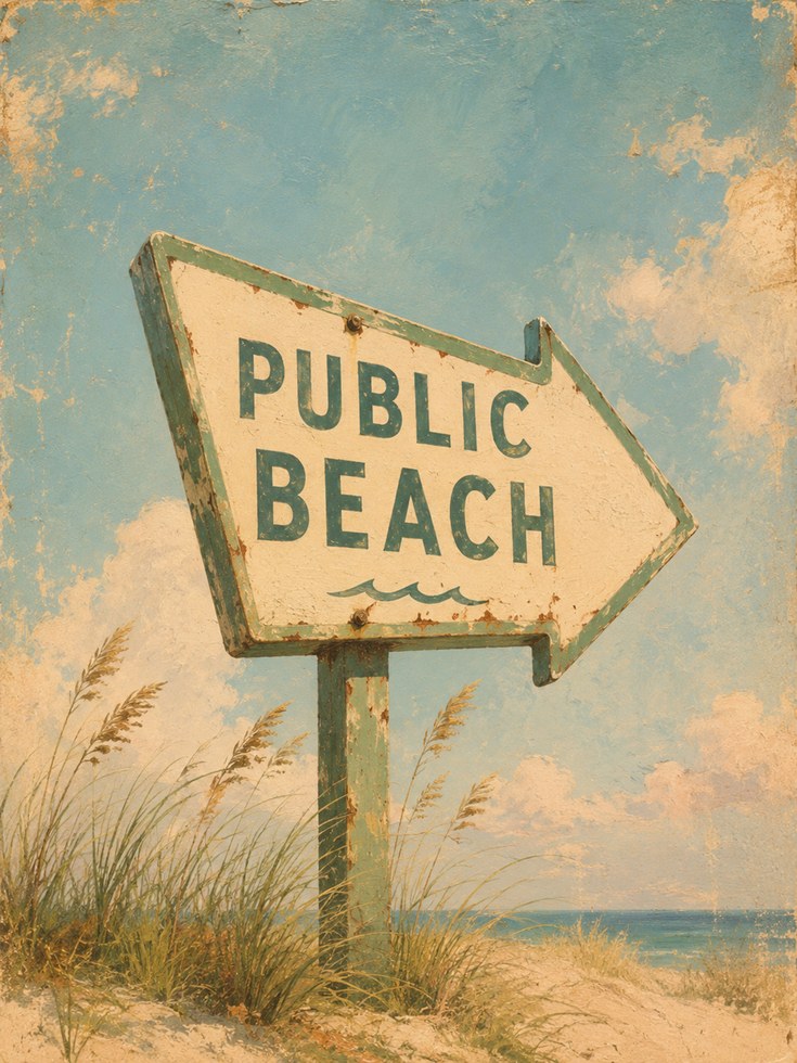 Beach Sign Wall Art – Vintage Coastal Print - artwork on paper