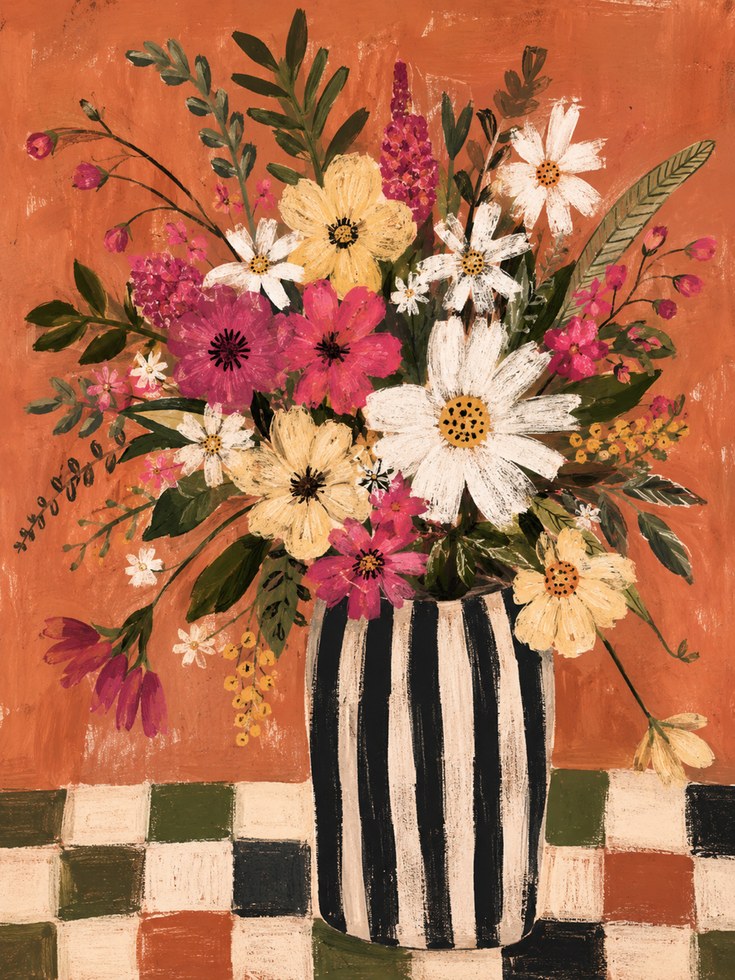 Floral Vase Wall Art – Wildflower Bouquet Print - artwork on paper