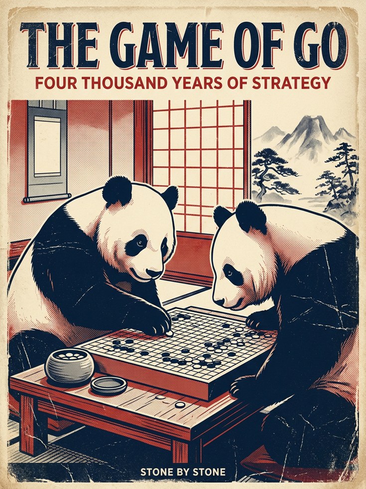 Pandas Playing Go Poster: Vintage Japanese Game Illustration - artwork on paper